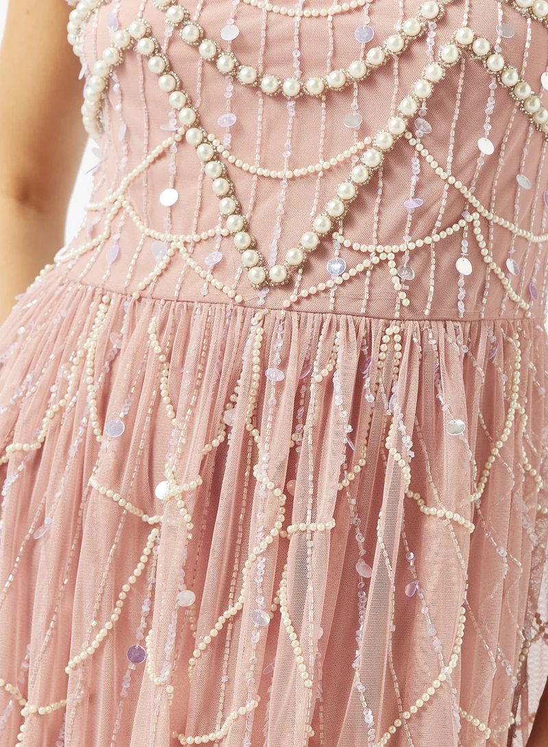 Namshi x  Off Shoulder Bead Embellished Evening Gown for Women | Best Price UAE